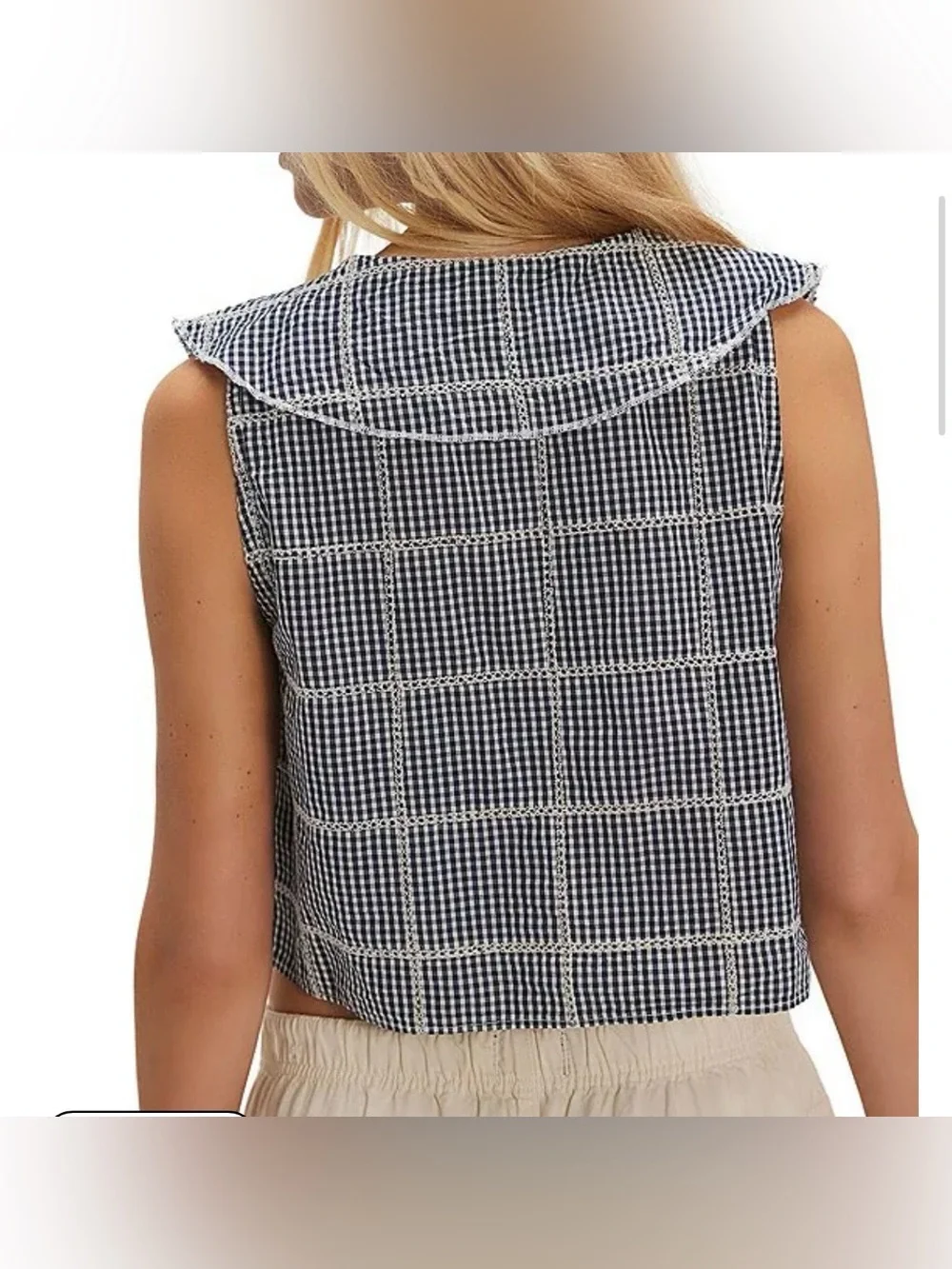 Free People Waiting For Me Plaid Collared V-Neck Sleeveless Cropped Top NWOT